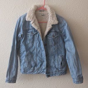 Topshop Sherpa/Borg Denim Trucker Jacket